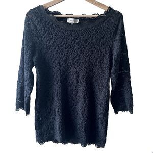 Paul & Joe Paris Black Lace Top Size 4 Long Sheer Mesh see through sexy elegant